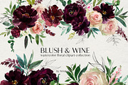 Blush & Wine Watercolor Flowers PNG