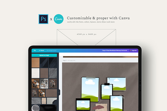 PS & Canva Zoey Moodboard Mockup in Scene Creator Mockups - product preview 1