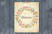 Welcome floral rustic wreath art