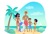 Family in swimwearon sea beach
