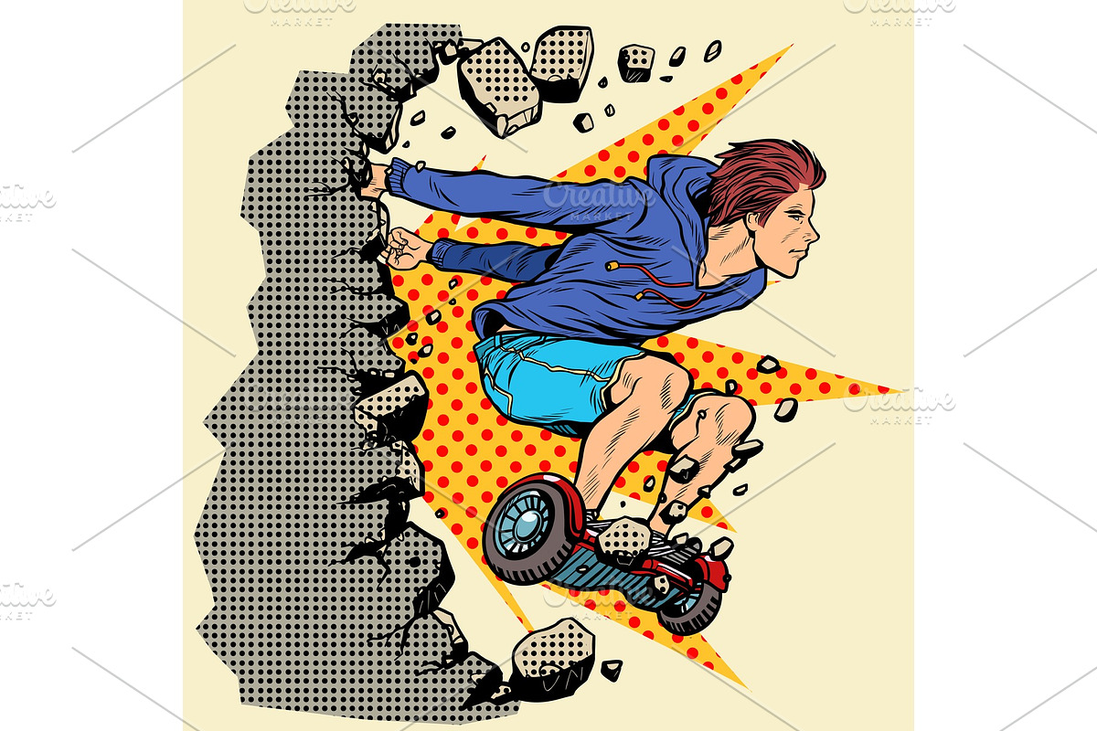 extreme teenager on hoverboard in Illustrations - product preview 8