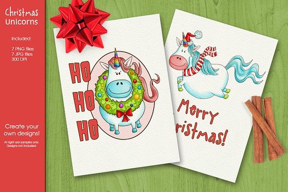 Christmas Unicorns with Cloud & Tree in Illustrations - product preview 2