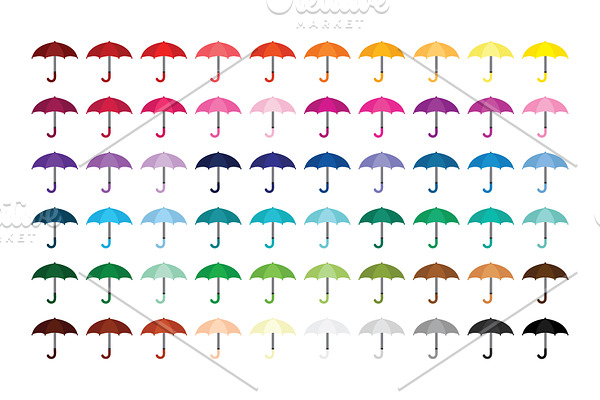Umbrellas and Raindrops Clip Art Set