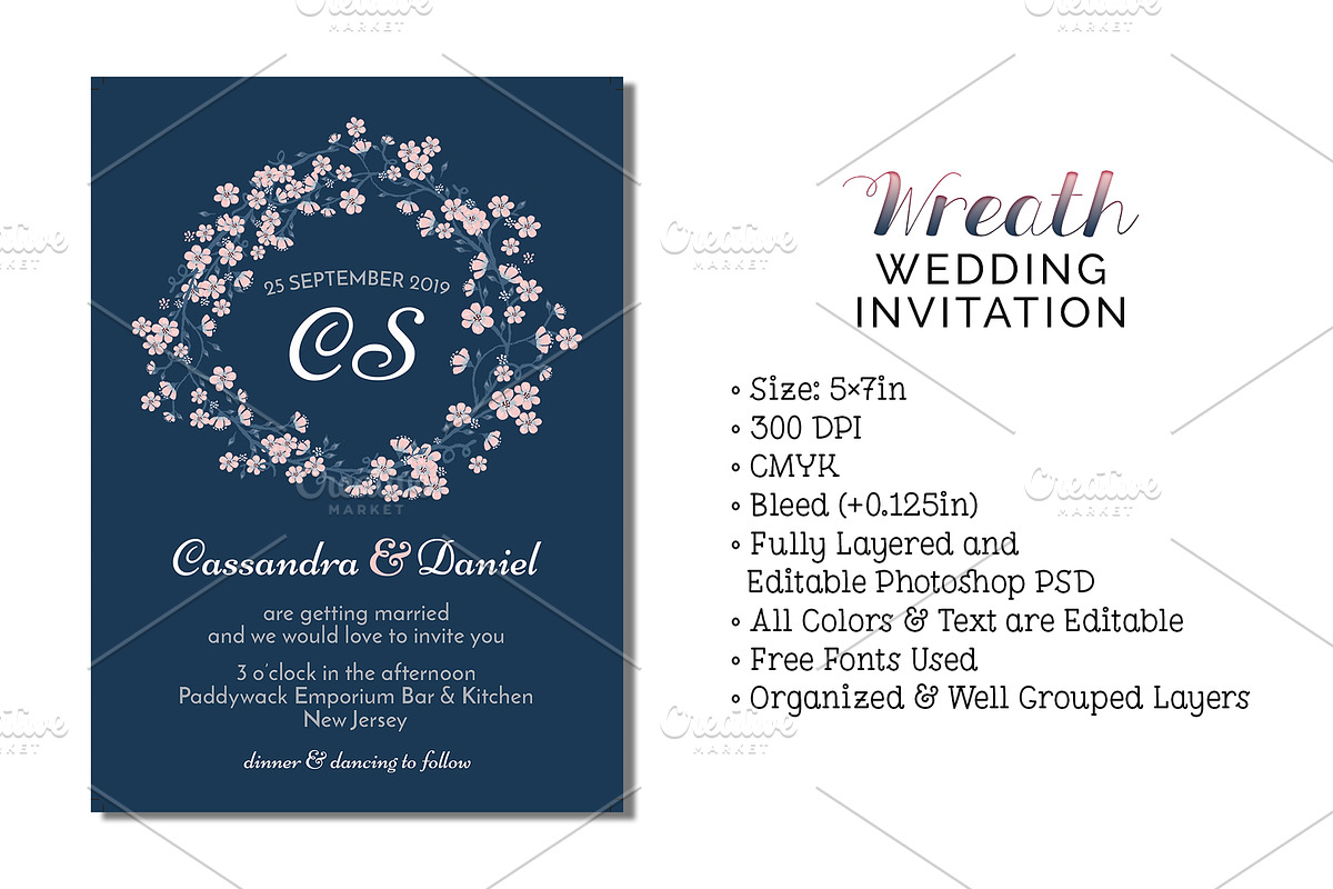 Wreath Wedding Invitation in Wedding Templates - product preview 8