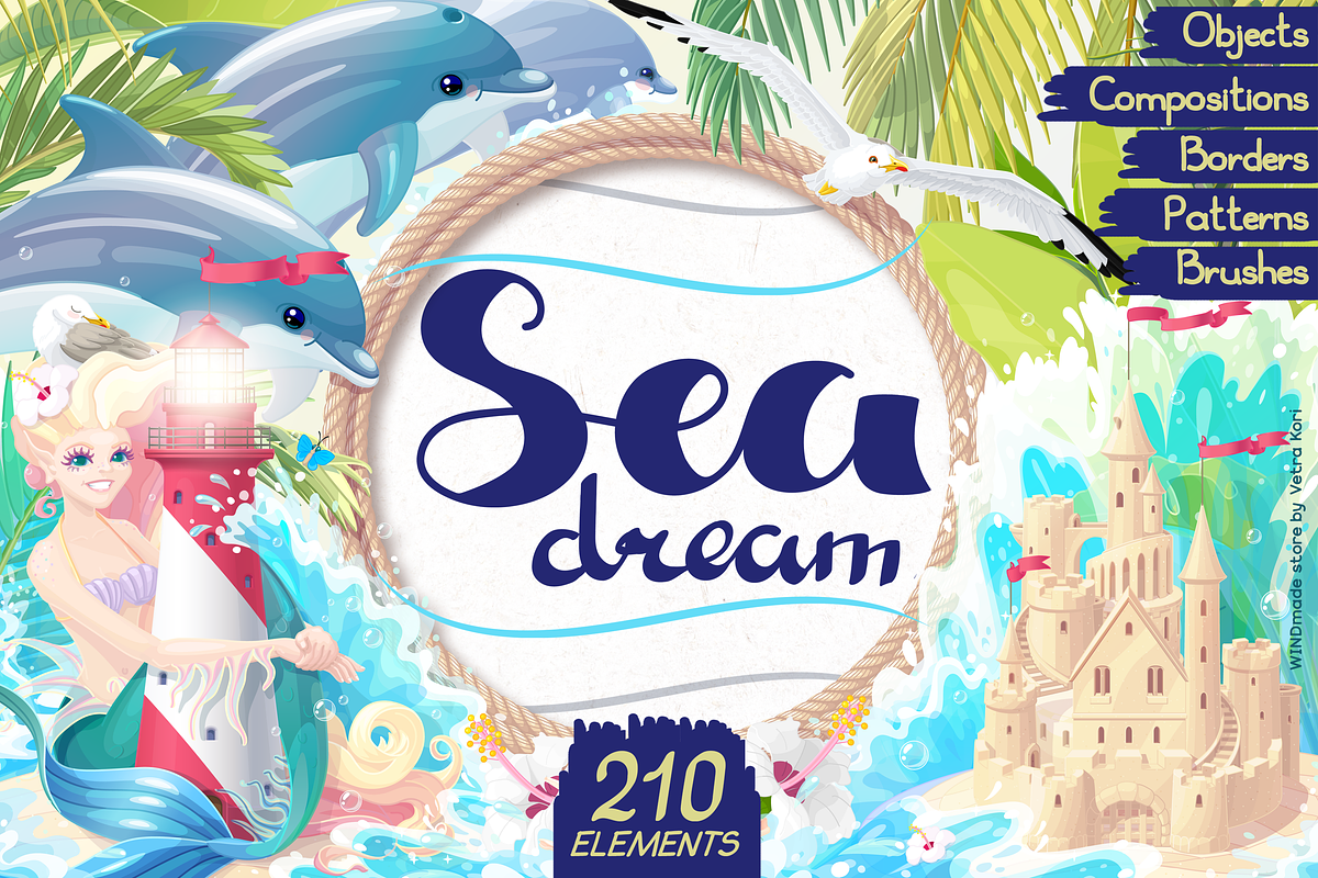 vector SET Sea dream in Illustrations - product preview 8