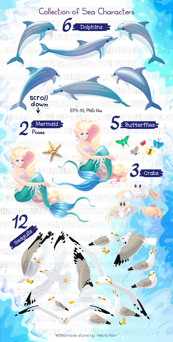 vector SET Sea dream in Illustrations - product preview 3