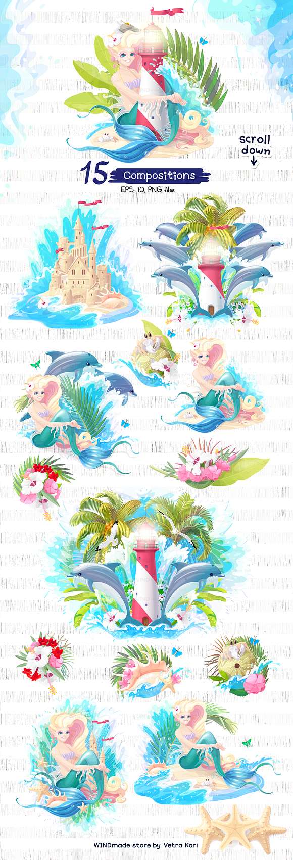 vector SET Sea dream in Illustrations - product preview 7