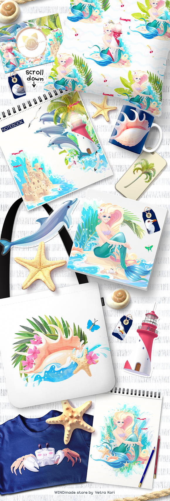 vector SET Sea dream in Illustrations - product preview 9