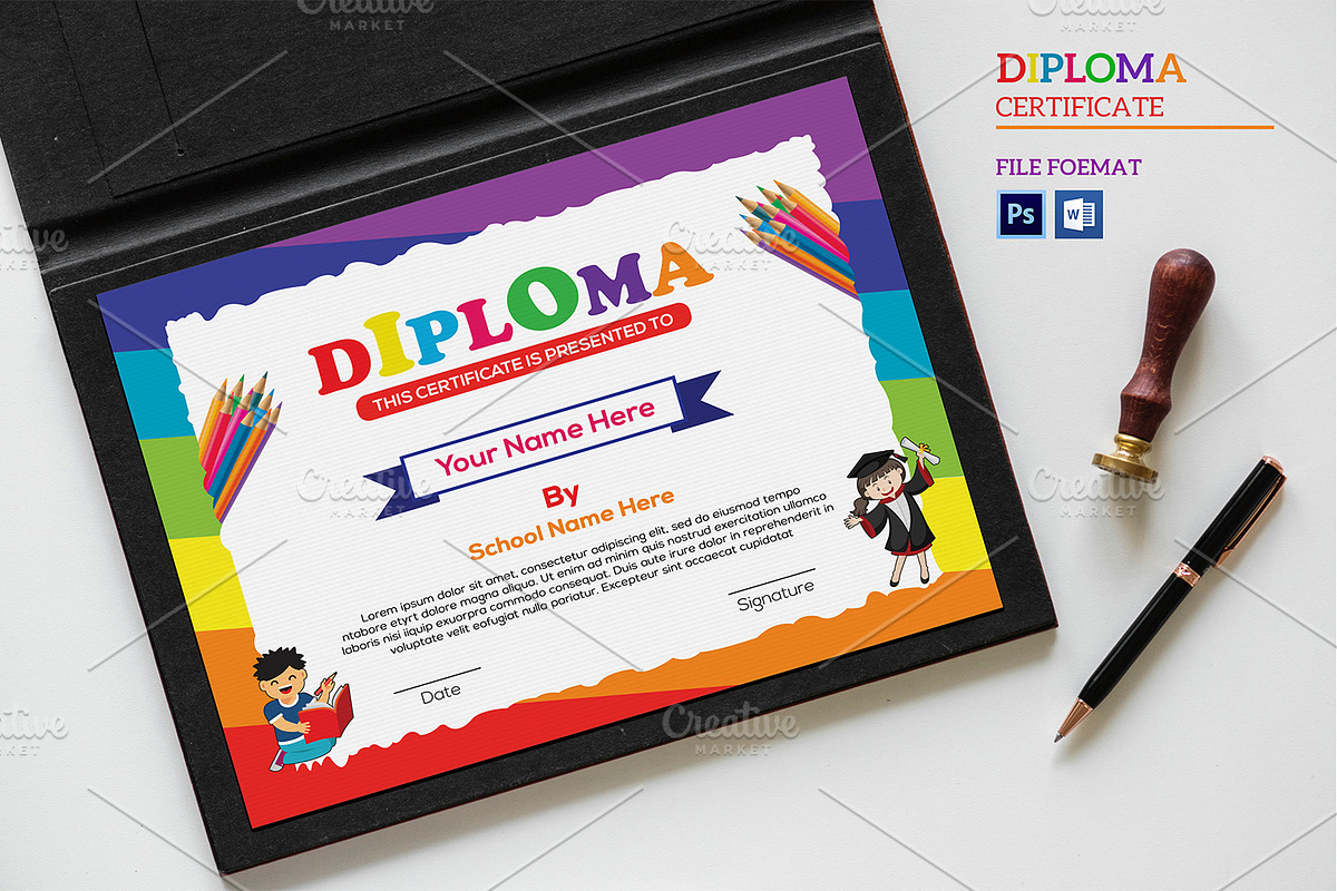 Certificate Kid's Diploma V17 in Stationery Templates - product preview 8