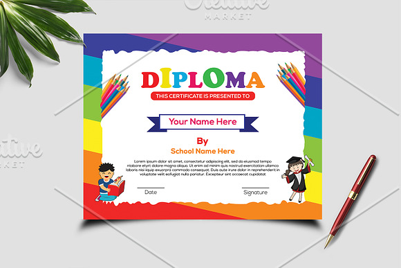 Certificate Kid's Diploma V17 in Stationery Templates - product preview 1
