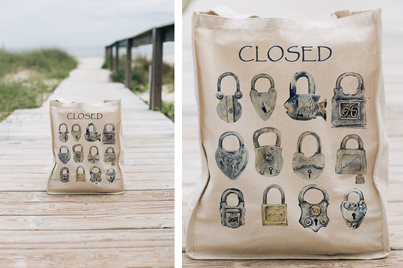 Watercolor vintage locks in Objects - product preview 5