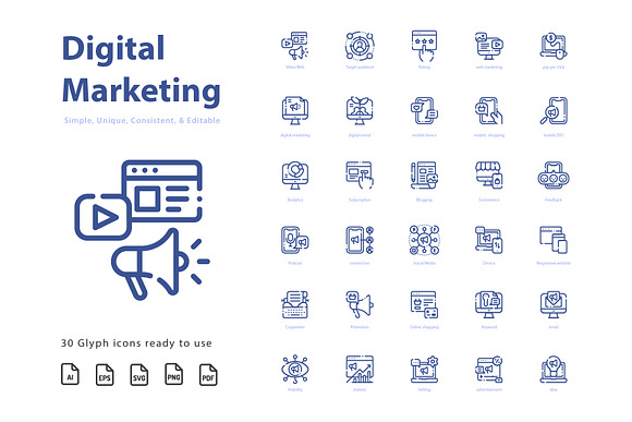 Digital Marketing Lineart Icons in Marketing Icons - product preview 1