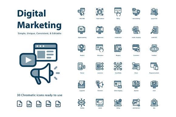 Digital Marketing Chromatic Icons in Marketing Icons - product preview 1