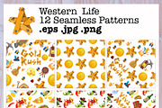 Western Life. 12 Seamless Patterns