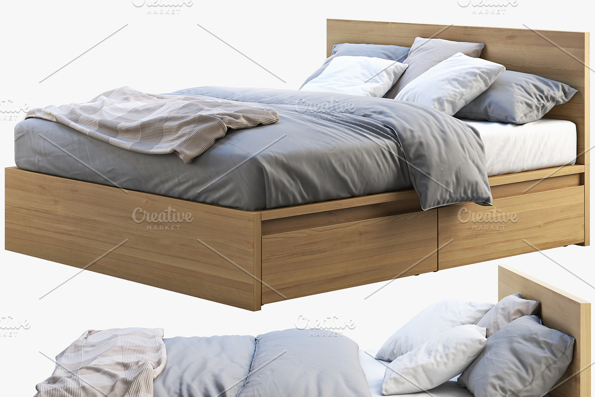 Double bed with storage boxes 3d in Furniture - product preview 8