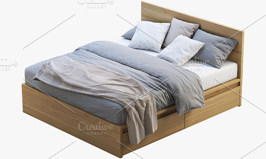 Double bed with storage boxes 3d in Furniture - product preview 7