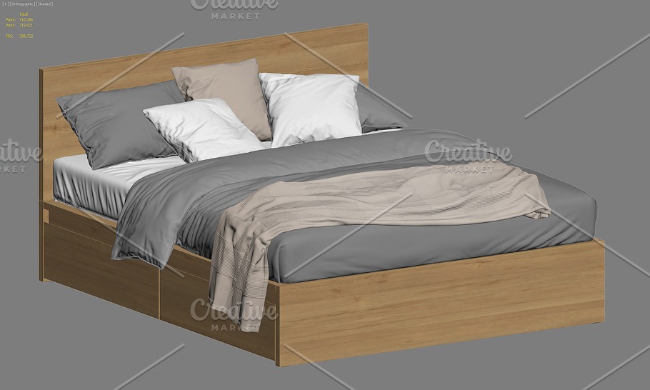 Double bed with storage boxes 3d in Furniture - product preview 11