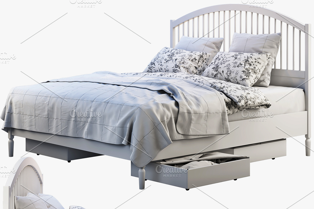 Double bed with headboard 3d model in Furniture - product preview 8