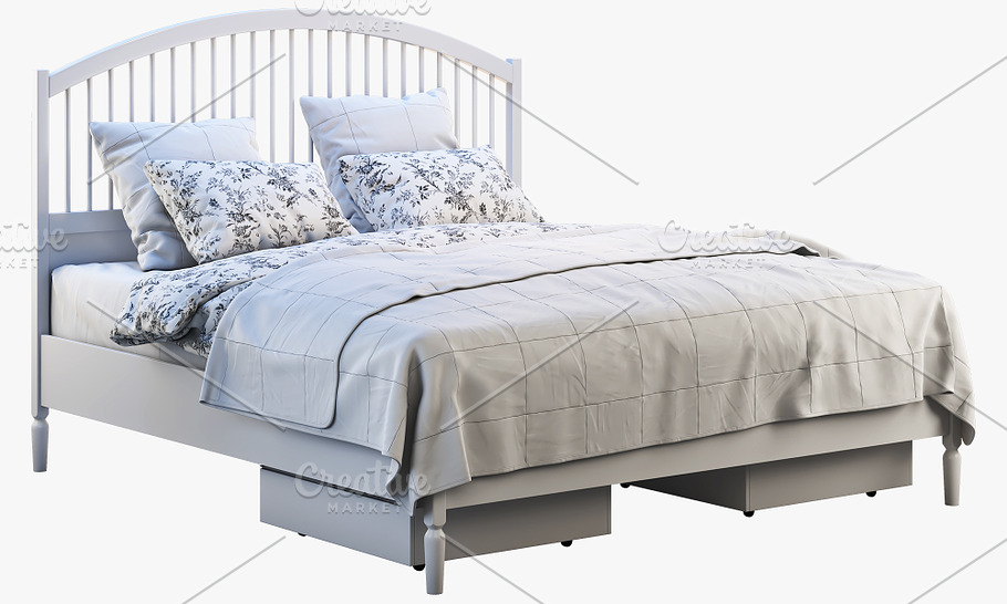 Double bed with headboard 3d model in Furniture - product preview 1