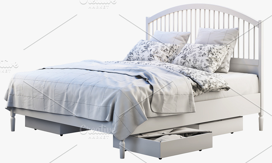 Double bed with headboard 3d model in Furniture - product preview 2