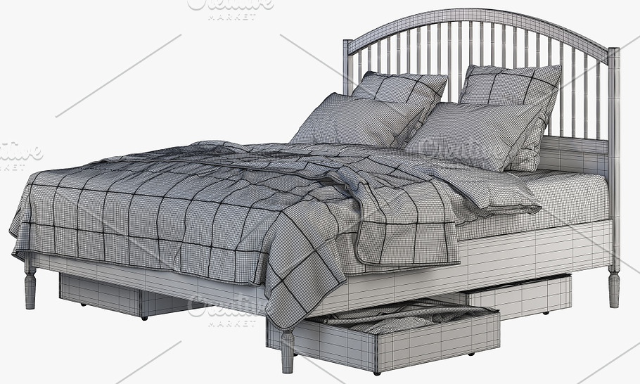 Double bed with headboard 3d model in Furniture - product preview 3