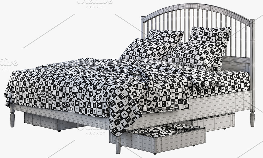 Double bed with headboard 3d model in Furniture - product preview 4