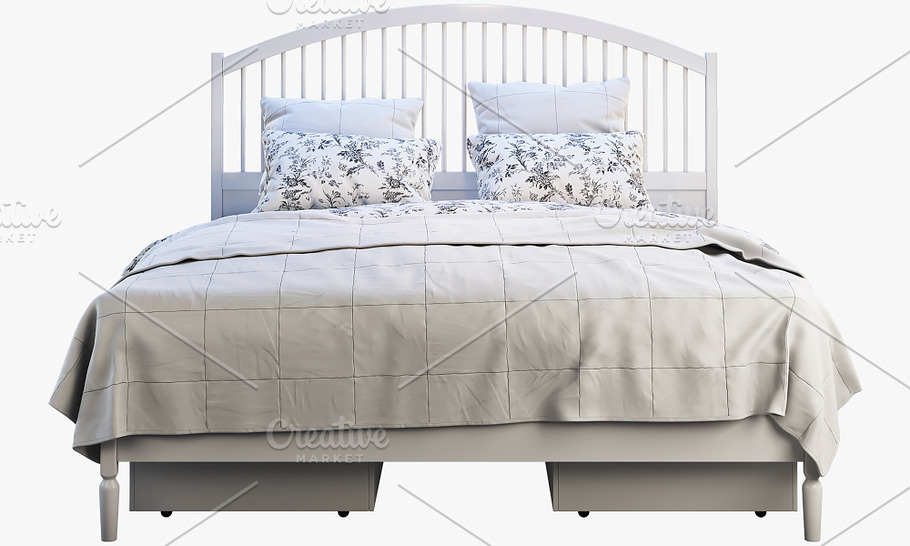 Double bed with headboard 3d model in Furniture - product preview 5