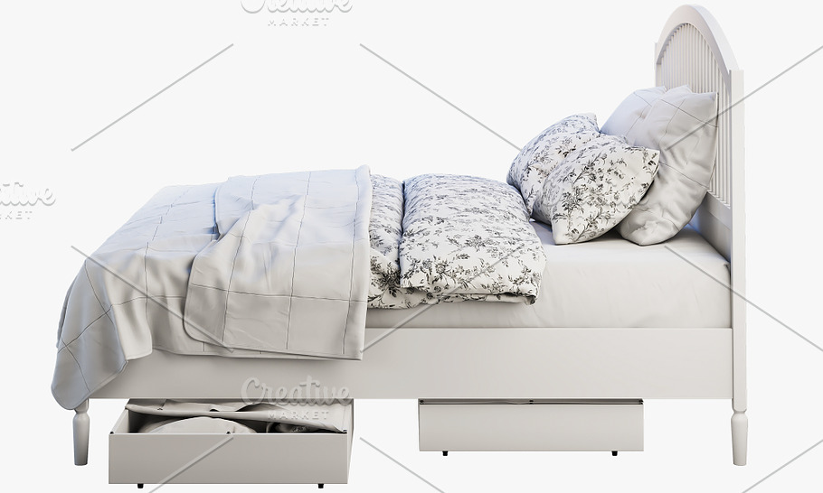 Double bed with headboard 3d model in Furniture - product preview 6