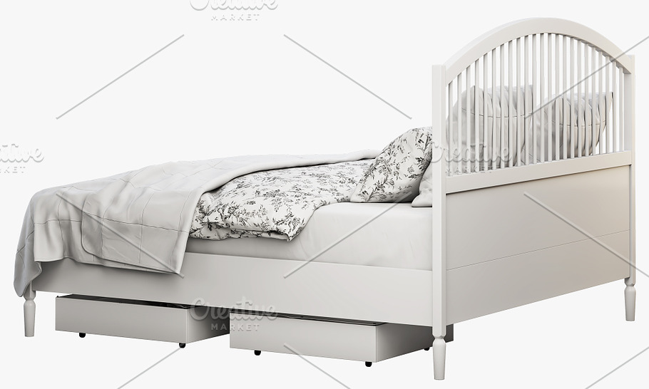 Double bed with headboard 3d model in Furniture - product preview 7