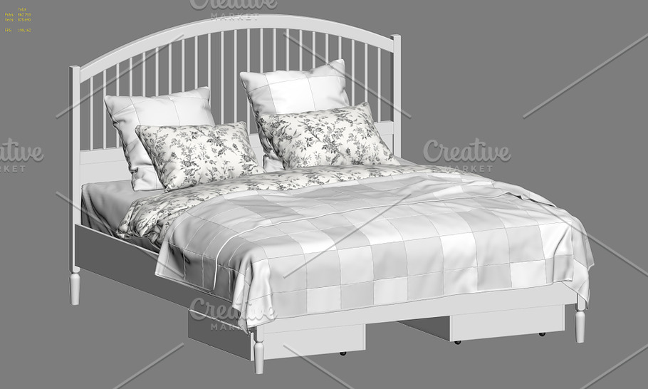 Double bed with headboard 3d model in Furniture - product preview 9