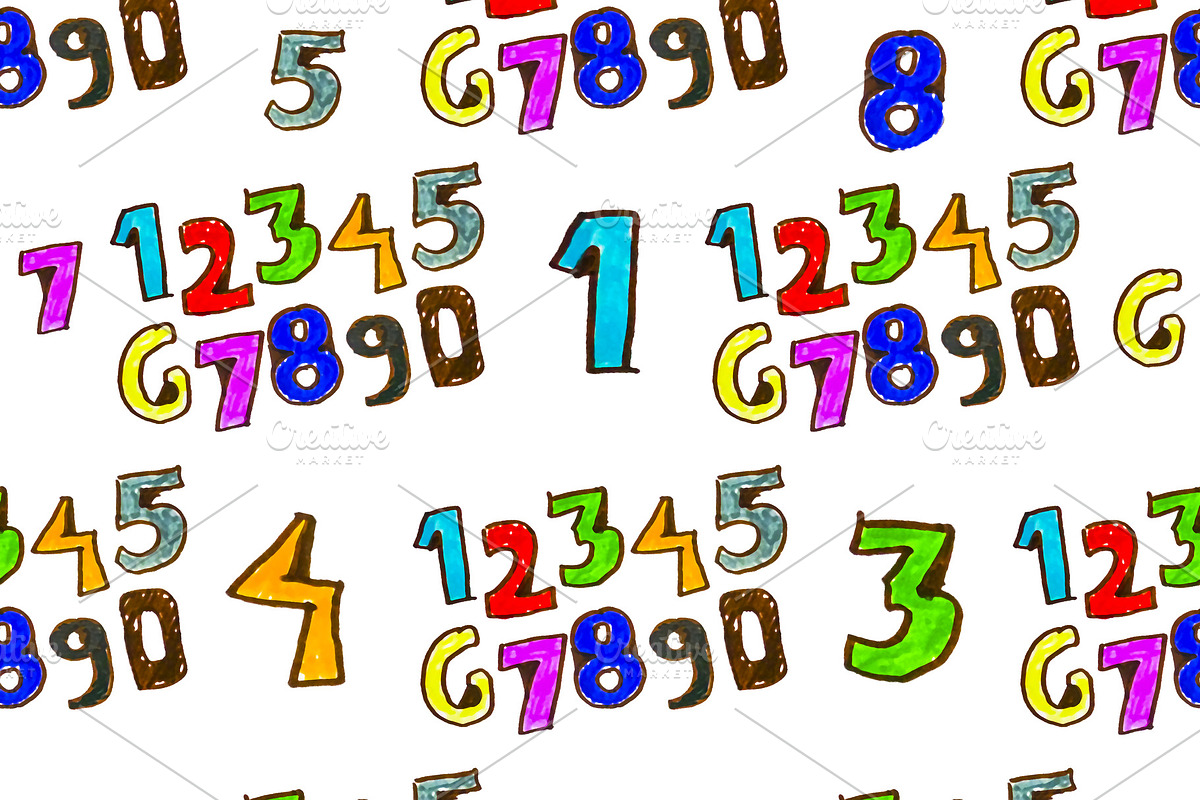 Cartoon Style Numbers Motif Seamless in Patterns - product preview 8