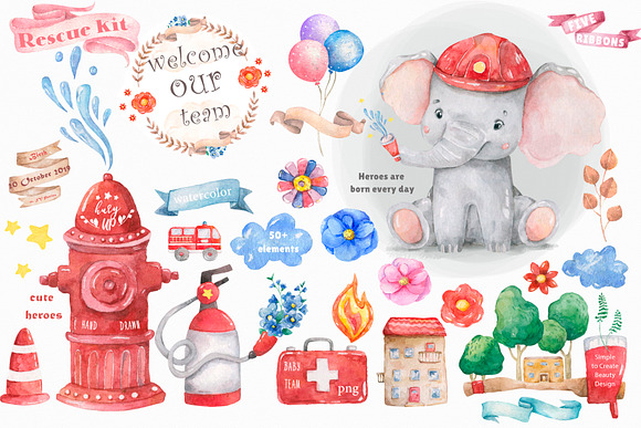 Little Heroes Cute watercolor animal in Illustrations - product preview 7