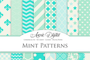 Mint and Aqua Digital Paper Patterns