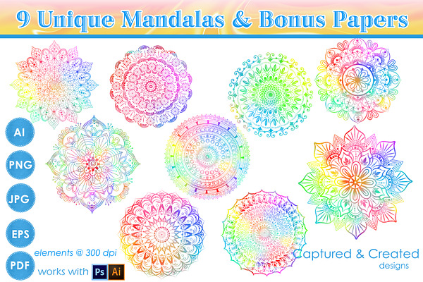 9 Vector Unique Mandalas + 4 Bonus