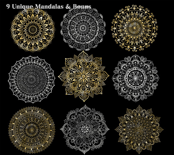 9 Vector Unique Mandalas + 4 Bonus in Objects - product preview 2