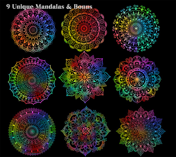 9 Vector Unique Mandalas + 4 Bonus in Objects - product preview 3