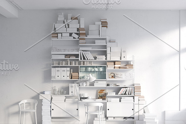 Bookshelf with workspace 3D model