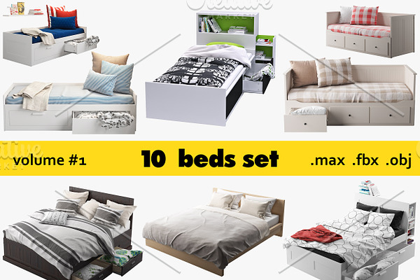 10 beds set 3d model