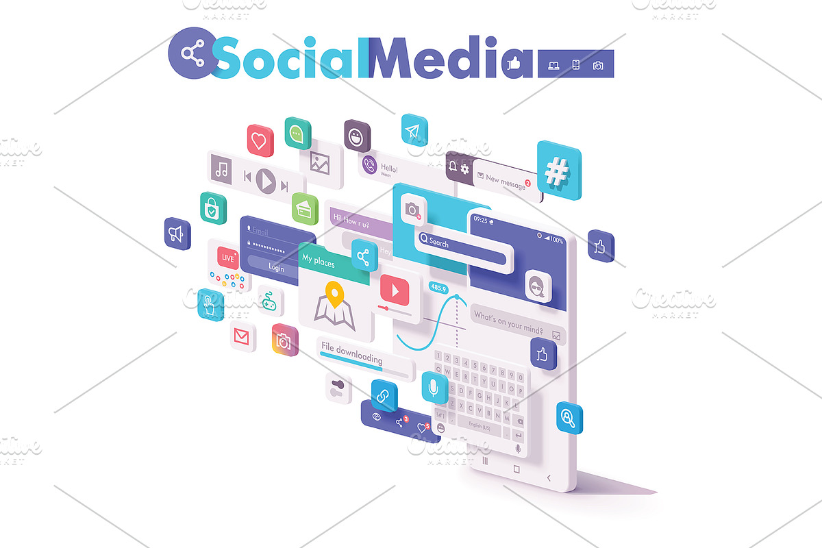 Vector mobile social media apps in Illustrations - product preview 8