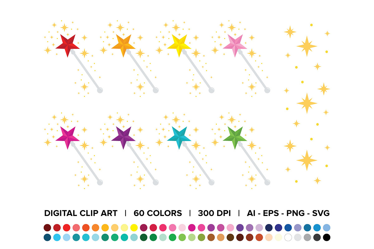 Magic Star Fairy Wand Clip Art in Objects - product preview 8