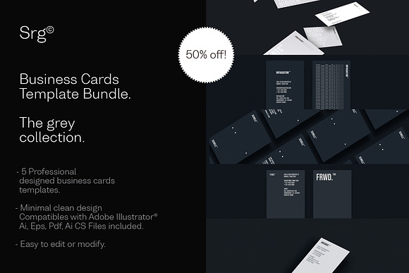 Grey Business card bundle 50%Off! in Business Card Templates - product preview 5
