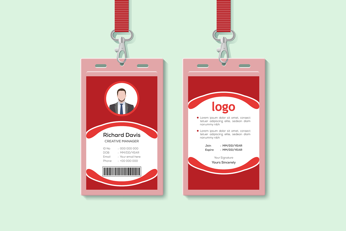 Simple & Clean Red ID Card Design in Card Templates - product preview 8