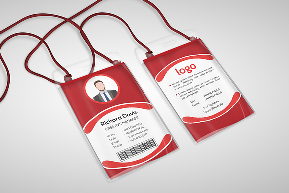 Simple & Clean Red ID Card Design in Card Templates - product preview 1