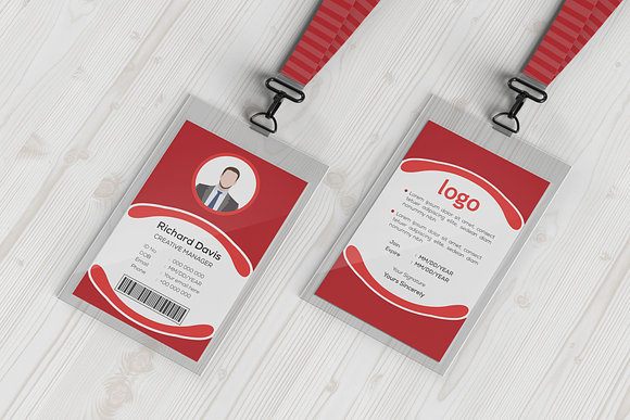 Simple & Clean Red ID Card Design in Card Templates - product preview 2