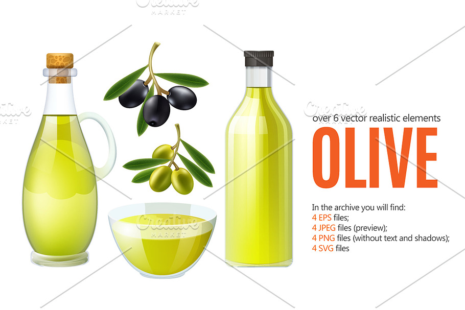 Olive Oil Realistic Set in Illustrations - product preview 8