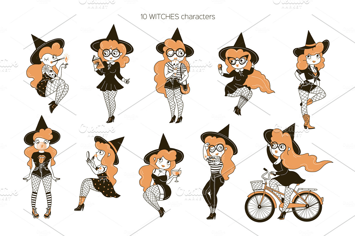 Witch Power Halloween clip-art set in Illustrations - product preview 8