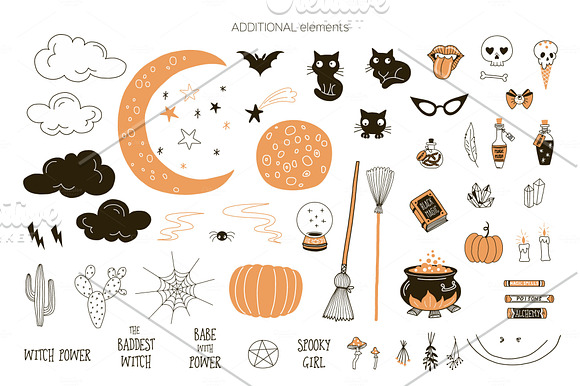 Witch Power Halloween clip-art set in Illustrations - product preview 1