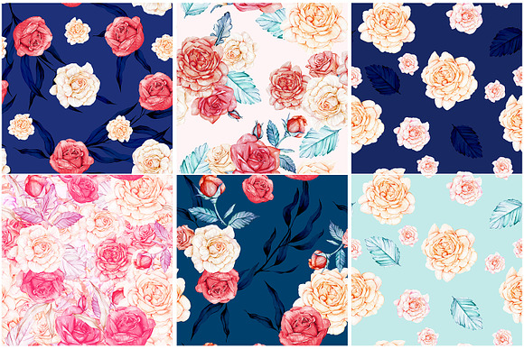 Seamless watercolor papers w/ roses in Patterns - product preview 3