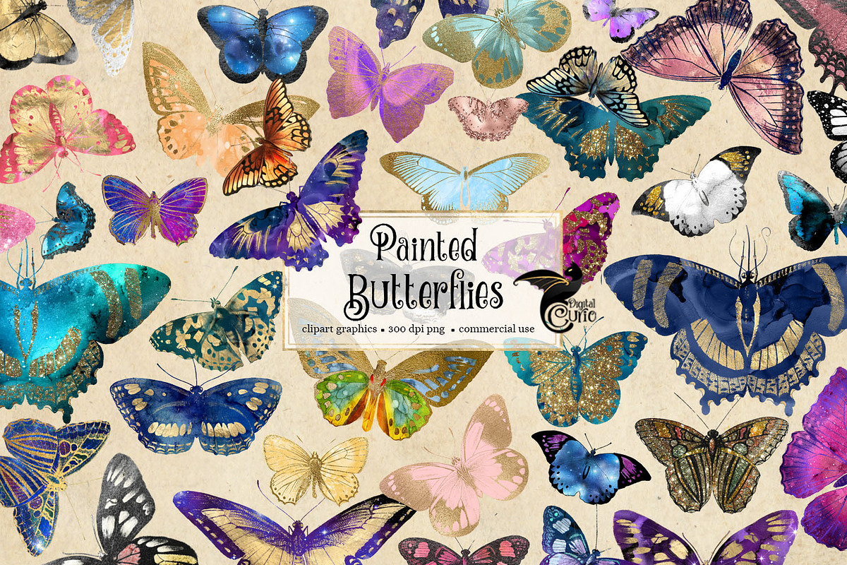 Painted Butterflies Clipart in Objects - product preview 8