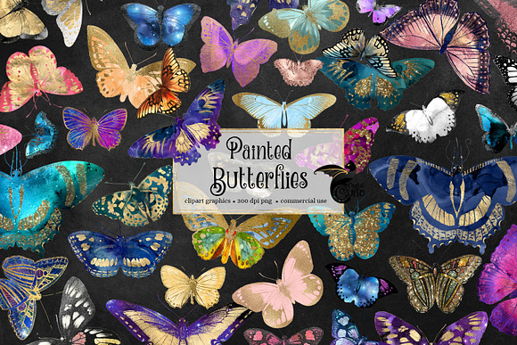 Painted Butterflies Clipart in Objects - product preview 1
